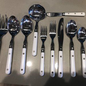 White Handled 45 piece flatware set